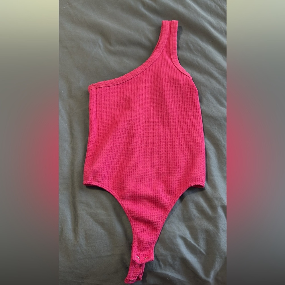 hot pink One-Shoulder Bodysuit